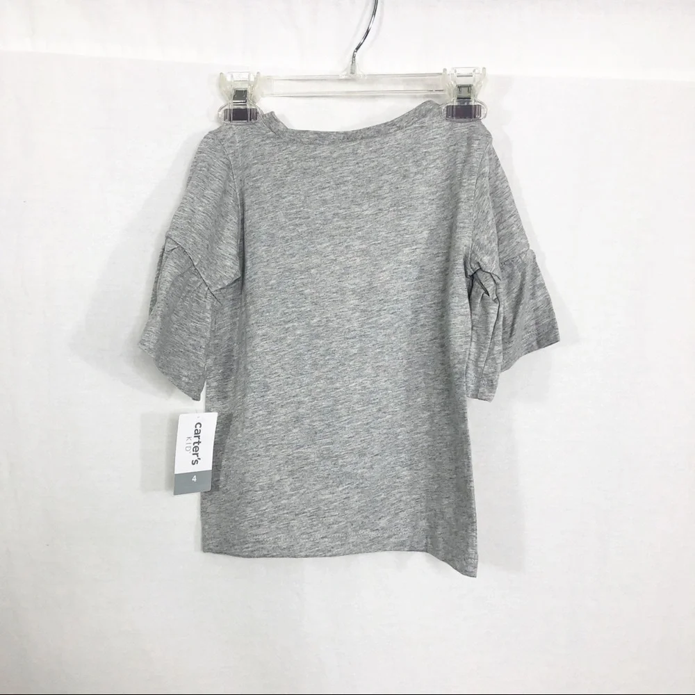 NEW Carter’s Girls Flip Sequin Heart Bell Sleeve Top, Size 4, Gray Pink